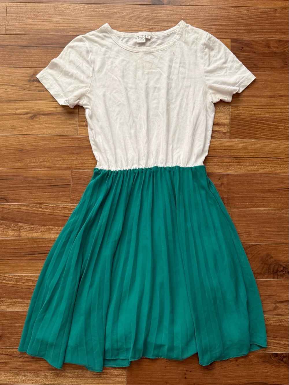 Twik Simons Colorblock Pleated Skirt Dress - White/Green, Size Small (P/S)